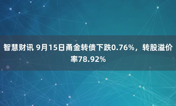 智慧财讯 9月15日甬金转债下跌0.76%，转股溢价率78.92%